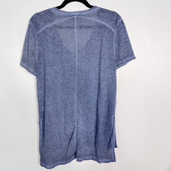 New She + Sky Medium Blue Keeping It Casual Burnout V Neck Short Sleeve Top Tee - Picture 2 of 6